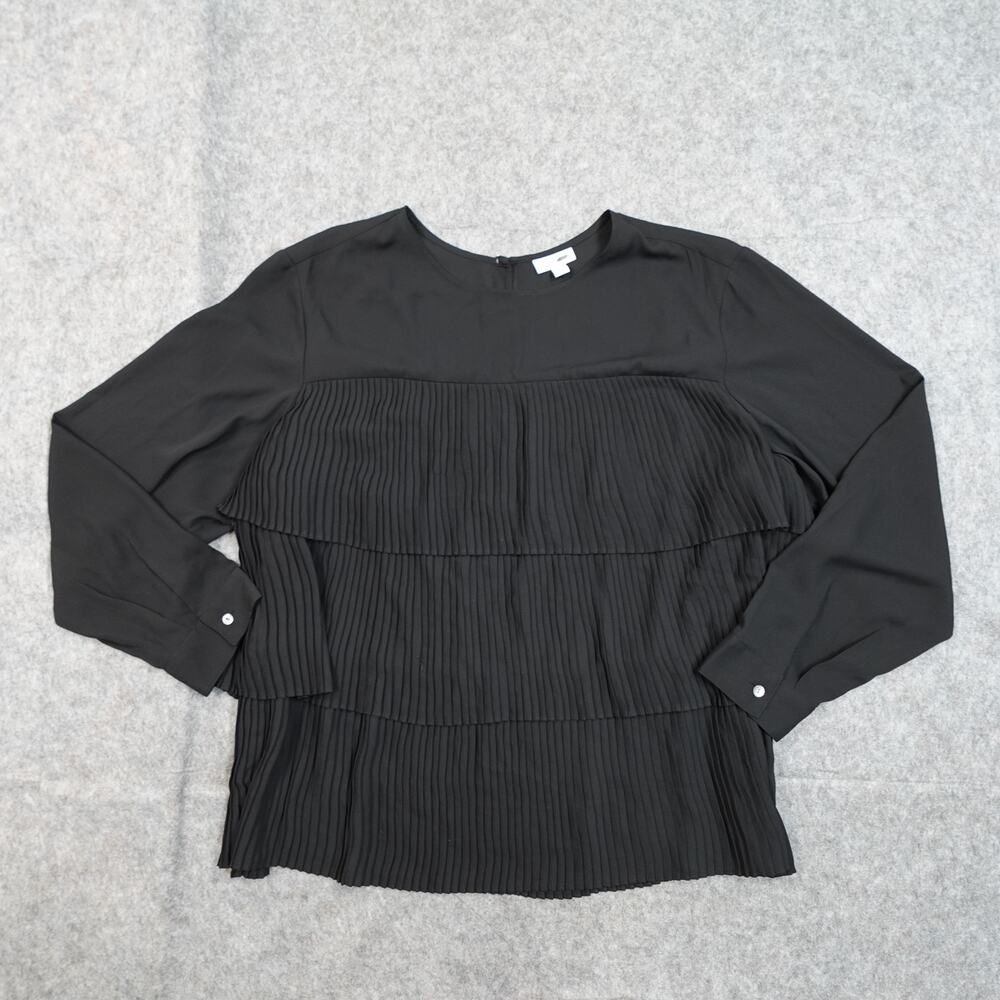 J.‎ Jill Top Womens 3X Pleated Tiered Long Sleeve Black Crew Neck Blouse